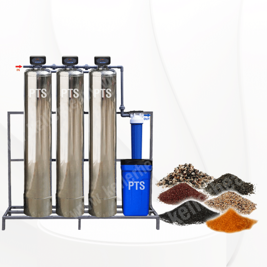 Hệ thống lọc 3 cột Inox van tự động lọc cặn làm mềm - LN17