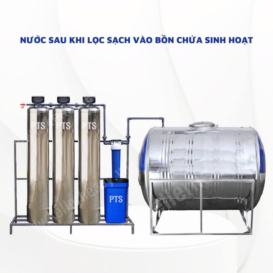 Hệ thống lọc 3 cột Inox van tự động lọc cặn làm mềm - LN17